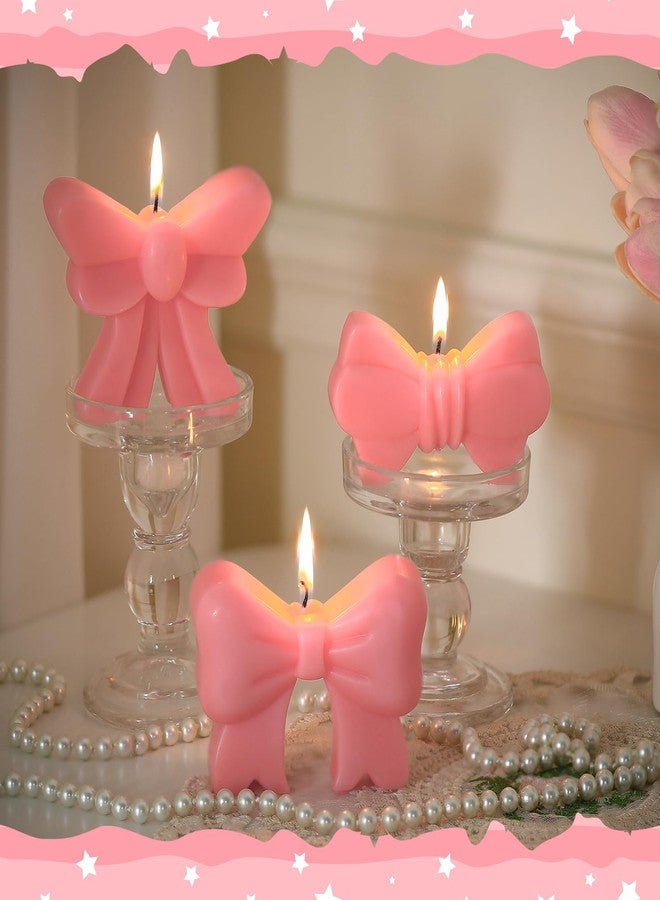 Conelist Set of 3 Pink Bow Candles Centerpiece Tiny Coquette Bow Christmas Tabletop Decor Baby Shower Birthday Candles Set Candlesticks Bachelorette Wedding Valentine's Day Table Centerpiece, 4 Inch - Image 4